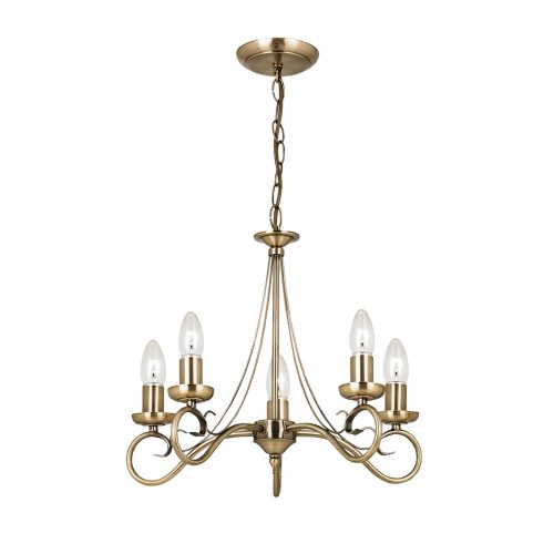 ENDON Trafford Trafford 5lt Pendant Antique brass plate 5 x 60W E14 candle - ED-180-5AN