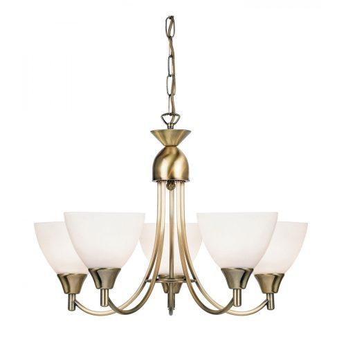 ENDON Alton Alton 5lt Pendant Antique brass plate & opal glass 5 x 60W E14 golf - ED-1805-5AN