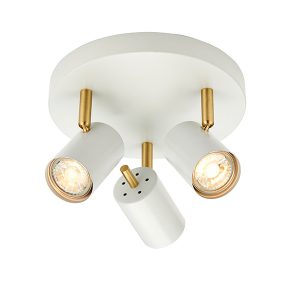 Mennyezeti lámpa - ENDON Gull 3lt Spot Matt white paint & satin brass plate 3 x 7W LED GU10 - ED-59932