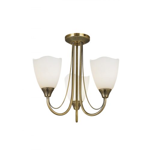 ENDON Haughton Haughton 3lt Semi flush Antique brass plate & opal glass 3 x 60W E14 candle - ED-601-3AN