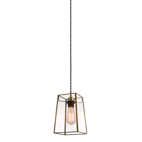 ENDON Beaumont 1lt Pendant easyfit Clear glass & antique brass plate 60W E27 or B22 GLS - ED-60892