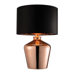 Asztali lámpa - ENDON Waldorf 1lt Table Copper glass & black fabric 60W E27 GLS - ED-61149