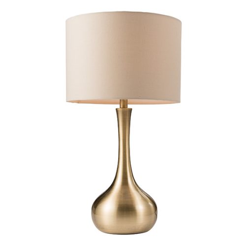 ENDON Piccadilly Piccadilly 1lt Table Soft brass plate & taupe fabric 40W E14 candle - ED-61191