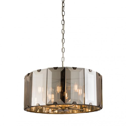 ENDON Clooney 8lt Pendant Slate grey & smoked cut glass 8 x 40W E14 candle - ED-61294