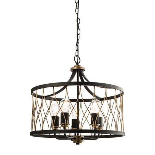 ENDON Heston 5lt Pendant Matt black & rustic bronze paint 5 x 60W E27 GLS - ED-61498