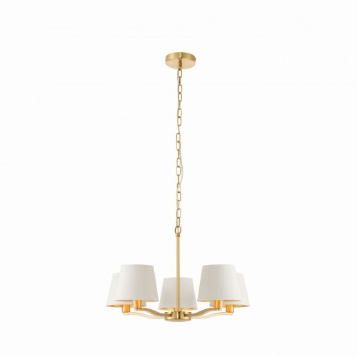 ENDON Harvey Harvey 5lt Pendant Brushed satin gold finish & vintage white fabric 5 x 40W E14 candle - ED-67734