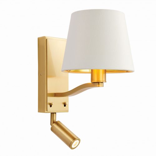 ENDON Harvey Harvey 2lt Wall Brushed satin gold finish & vintage white fabric 40W E14 golf & 4W LED (SMD 3535) Warm White - ED-69092