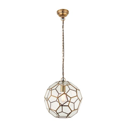 ENDON Miele Miele 1lt Pendant Antique brass plate & clear glass 40W E27 GLS - ED-69784