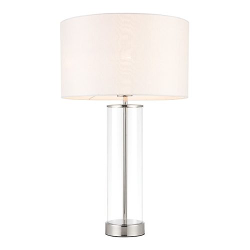 ENDON Lessina Lessina 1lt Table Bright nickel plate, clear glass & vintage white fabric 40W E27 GLS - ED-70600