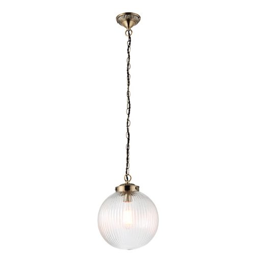 ENDON Brydon Brydon 1lt Pendant Antique brass plate & clear ribbed glass 10W LED E27 - ED-71123