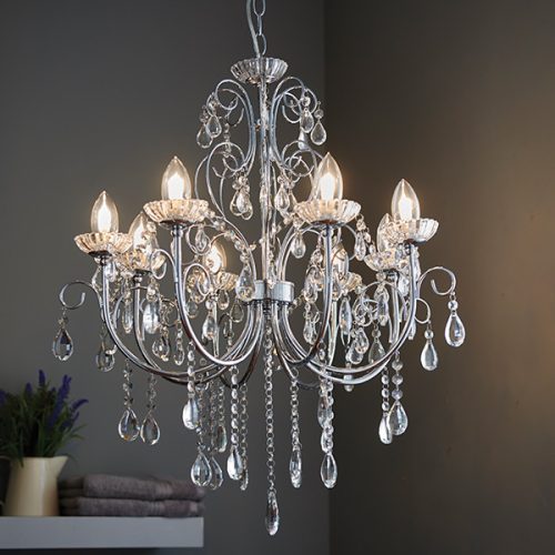 ENDON Tabitha 8lt Pendant Chrome plate & clear crystal 8 x 18W G9 clear capsule - ED-72561