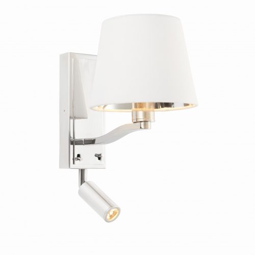 ENDON Harvey Harvey 2lt Wall Bright nickel plate & vintage white fabric 40W E14 golf & 4W LED (SMD 3535) Warm White - ED-73027