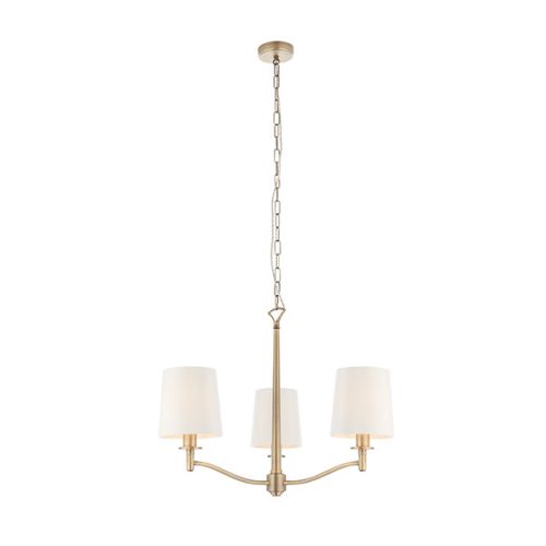 ENDON Ortona 3lt Pendant Matt antique brass plate & vintage white fabric 3 x 40W E14 candle - ED-73411