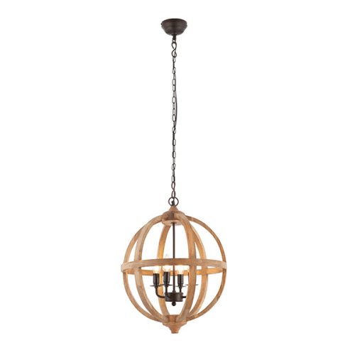 ENDON Toba Toba 4lt Pendant Mango wood & dark bronze paint 4 x 40W E14 candle - ED-73575