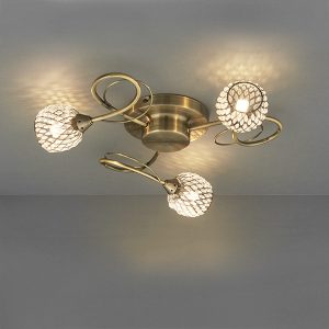 Mennyezeti lámpa - ENDON Aherne 3lt Semi flush Antique brass plate with clear glass & antique brass wire 3 x 33W G9 clear capsule - ED-73758