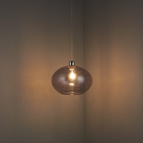 ENDON Dimitri Dimitri 1lt Pendant easyfit Grey glass with bubbles 40W E27 or B22 GLS - ED-73976