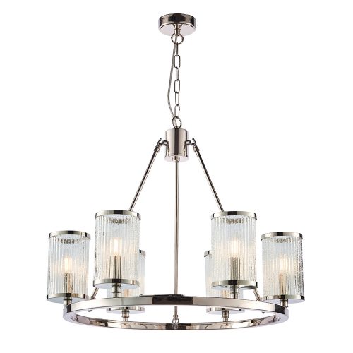 ENDON Easton 6lt Pendant Bright nickel plate & ribbed bubble glass 6 x 40W E14 candle - ED-74128