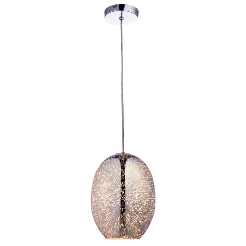 ENDON Stellar Stellar 1lt Pendant Chrome holographic glass & chrome plate 23W E27 GLS - ED-74939