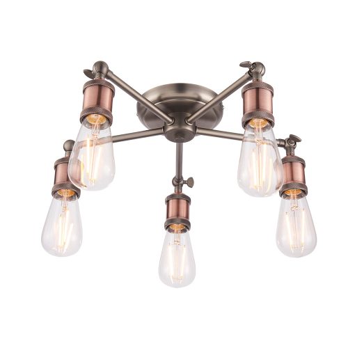 ENDON Hal Hal 5lt Semi flush Aged pewter & aged copper plate 5 x 40W E27 GLS - ED-76336