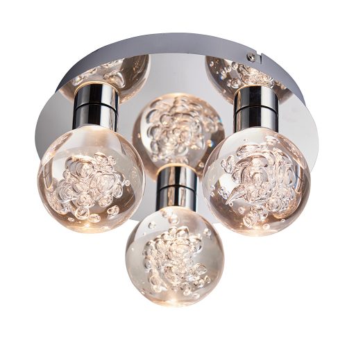 ENDON Versa Versa 3lt Flush Chrome plate & clear bubble acrylic 3 x 4W LED (COB) Warm White - ED-76364