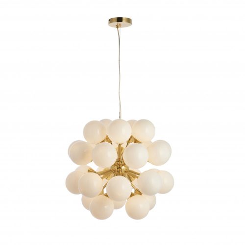 ENDON Oscar Oscar 28lt Pendant Satin brass plate & gloss white glass 28 x 18W G9 clear capsule - ED-76499