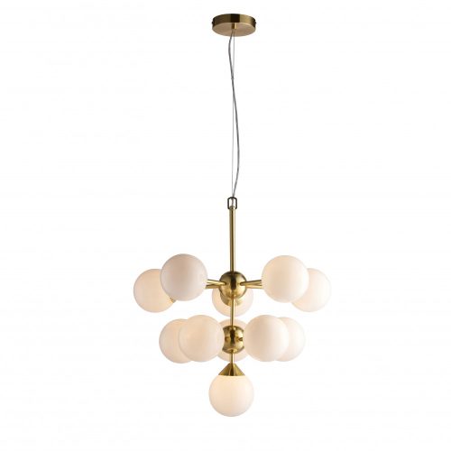 ENDON Oscar Oscar 11lt Pendant Satin brass plate & gloss white glass 11 x 18W G9 clear capsule - ED-76500