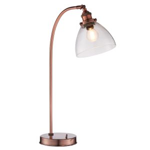 Asztali lámpa - ENDON Hansen 1lt Table Aged copper plate & clear glass 40W E14 golf - ED-77861