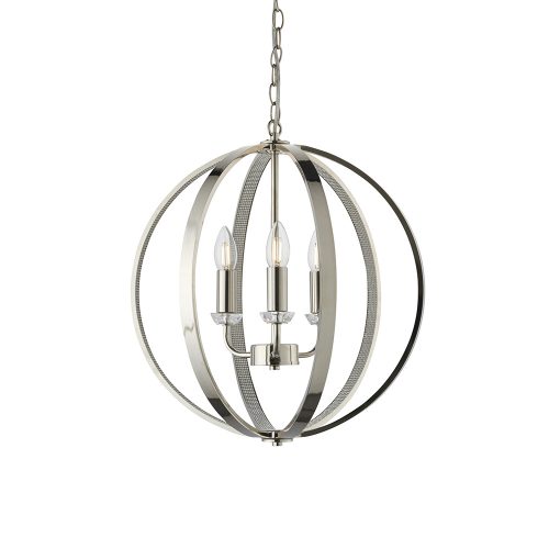 ENDON Ritz Ritz 3lt Pendant Bright nickel plate with clear crystal & faceted acrylic 3 x 40W E14 candle - ED-81507