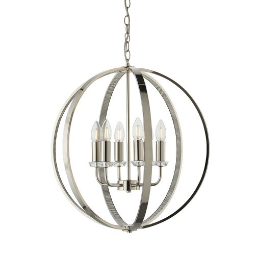 ENDON Ritz 6lt Pendant Bright nickel plate with clear crystal & faceted acrylic 6 x 40W E14 candle - ED-81508