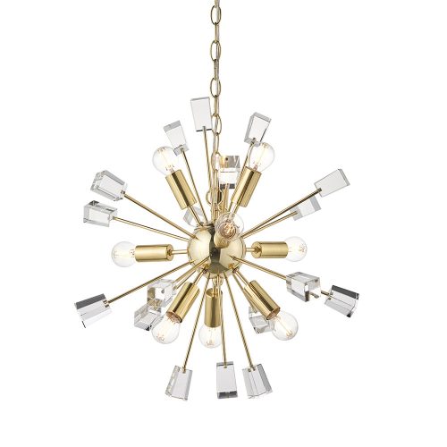 ENDON Miro Miro 9lt Pendant Satin brass plate & clear crystal 9 x 6W LED E14 - ED-90293