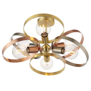 Mennyezeti lámpa - ENDON Hoop 6lt Semi flush Brushed brass, nickel & copper plate 6 x 40W E27 GLS - ED-91935