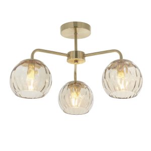 Mennyezeti lámpa - ENDON Dimple 3lt Semi flush Satin brass plate & champagne lustre glass 3 x 25W E14 golf - ED-91968