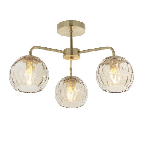 ENDON Dimple Dimple 3lt Semi flush Satin brass plate & champagne lustre glass 3 x 25W E14 golf - ED-91968