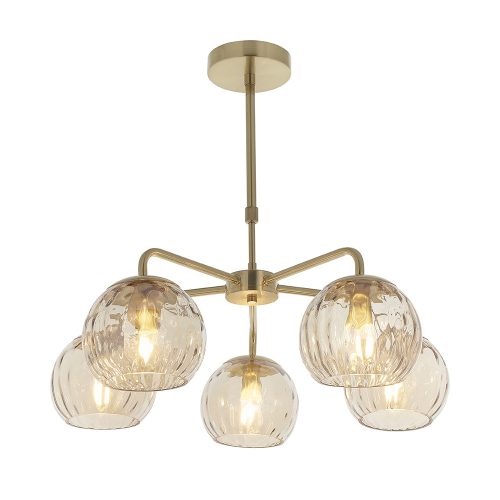 ENDON Dimple Dimple 5lt Pendant Satin brass plate & champagne lustre glass 5 x 25W E14 golf - ED-91969