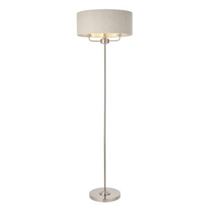 Állólámpa - ENDON Highclere 3lt Floor Brushed chrome plate & natural linen 3 x 40W E14 candle - ED-94359