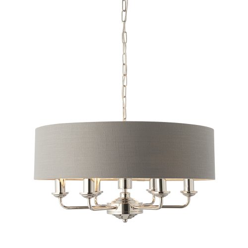 ENDON Highclere Highclere 6lt Pendant Bright nickel plate & charcoal fabric 6 x 40W E14 candle - ED-94373