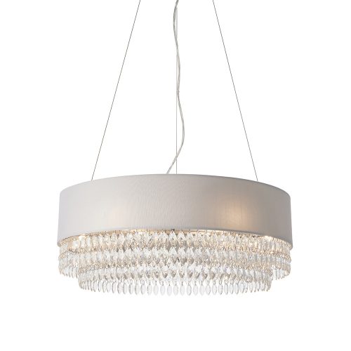 ENDON Malmesbury 6lt Pendant Silver grey fabric, clear glass & chrome plate 6 x 2.5W LED G9 Warm White - ED-94396