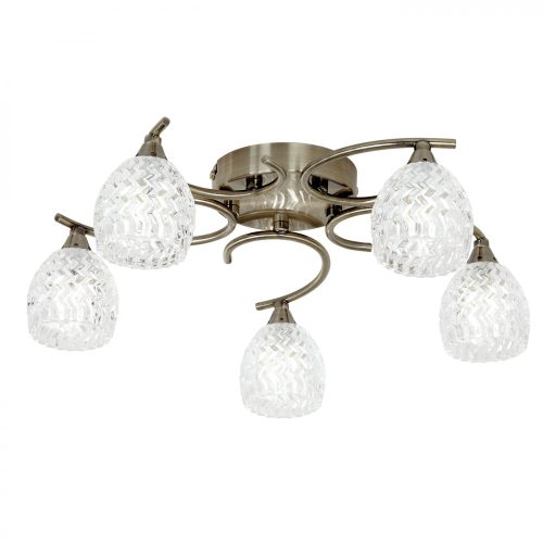 ENDON Boyer Boyer 5lt Semi flush Antique brass plate & clear glass 5 x 33W G9 clear capsule - ED-BOYER-5AB