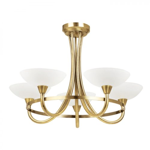 ENDON Cagney Cagney 5lt Semi flush Antique brass plate & white glass 5 x 33W G9 clear capsule - ED-CAGNEY-5AB