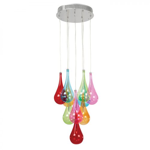 ENDON Niro 10lt Pendant Multi coloured glass & chrome plate 10 x 10W G4 clear capsule - ED-NIRO-10MULTI