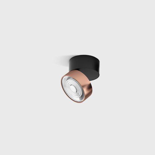 Surface mounted luminaire SOL SURF MINI, D75mm, H70mm, 7W, 624 Lm, 3000K, 45fok, CRI>90, 350 mA, IP 20, black/copper color - LTX-02.7526.7.930.BK + SOL M RING COPPER