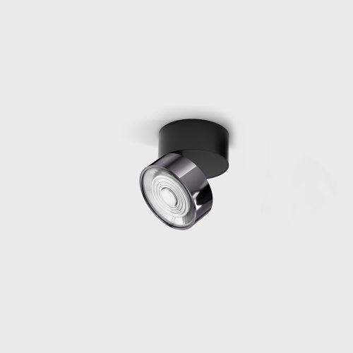 Surface mounted luminaire SOL SURF MINI, D75mm, H70mm, 7W, 624 Lm, 3000K, 45fok, CRI>90, 350 mA, IP 20, black/diamond black color - LTX-02.7526.7.930.BK + SOL M RING DIAMOND BLACK