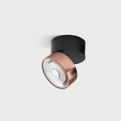 Surface mounted luminaire SOL SURF, D95mm, H78mm, 14 W, 1446 Lm, 3000K, 38fok CRI>90, 350 mA, IP 20, black/copper color - LTX-02.9533.14.930.BK + SOL RING COPPER