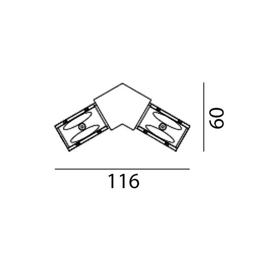 Surface track connector IN_LINE CORNER 120, L160mm, w60mm, h 54mm, IP 20, black color  - LTX-06.SE120HR.BK