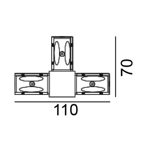 IN_LINE CORNER T, Surface track connector CORNER T left, L110mm, w70mm, h 54mm, IP 20, black color  - LTX-06.SETLHR.BK