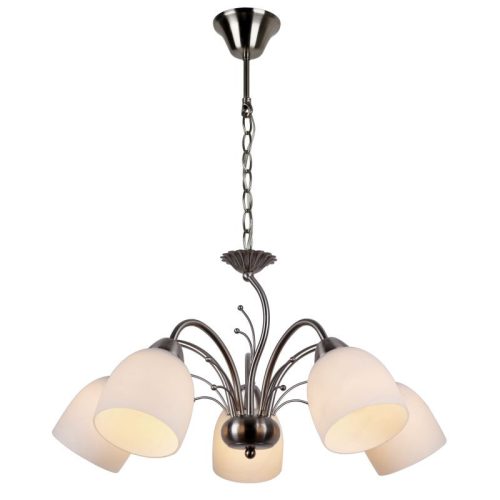 REALITY Alice  Pendant lamp, satin nickel 5*E27 Max 60W,bulb excl.Glass Dia:10cm H:11cmTotal Dia:55cm H:67cmHS