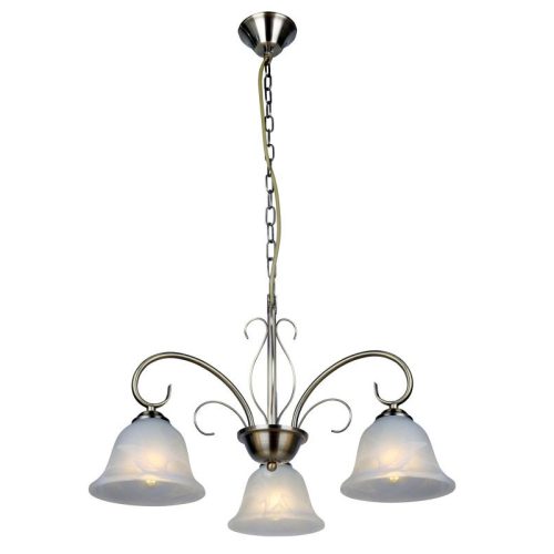 REALITY Pompea  Pendant lamp, antique brass 3*E27 Max 60W,bulb excl.Glass white alabaster Dia:15cm H:14cm. Total Dia:54cm H:120cm