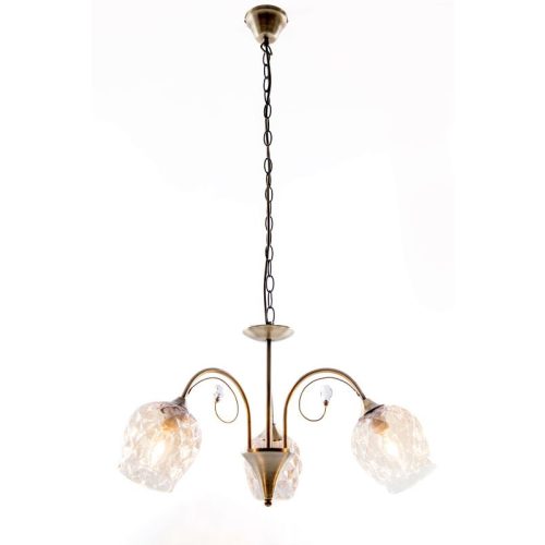 REALITY Gabi Pendant lamp,antique brass3*E14 Max.40W bulb excl.amber glass Dia:12.5cm H:12.5cmshade Dia:53cm H:31.5cm Total H:90cmcrystal hanging 