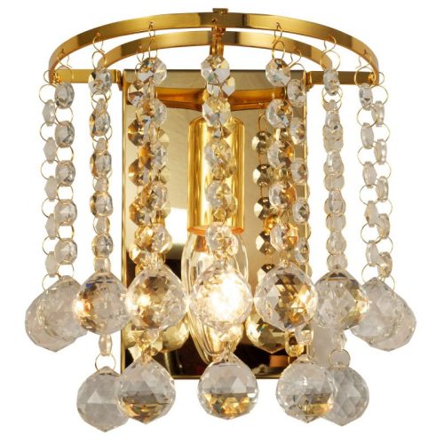 REALITY London crystal Wall lampgolden metal+clear Crystal hanging beads1*E14 Max.40W bulb excl.Size:18*12*19cm - REAL-227701-03