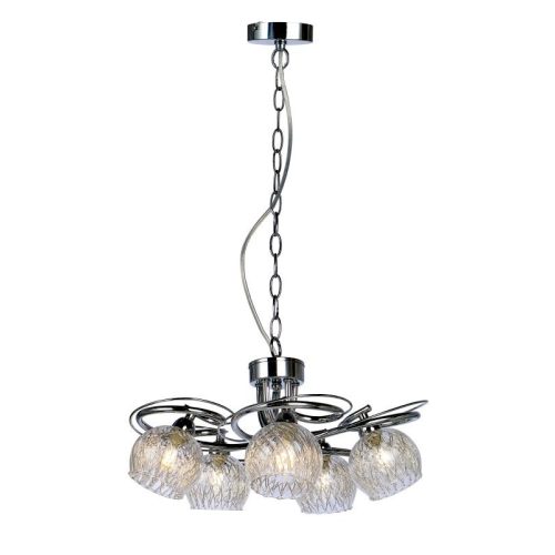 REALITY Ariana Pendant lamp, chrome 5*G9 Max.33W bulb incl.clear glass with metal mesh inside. Dia:12cm H:10cm Dia:45cm. Total H:120cm 